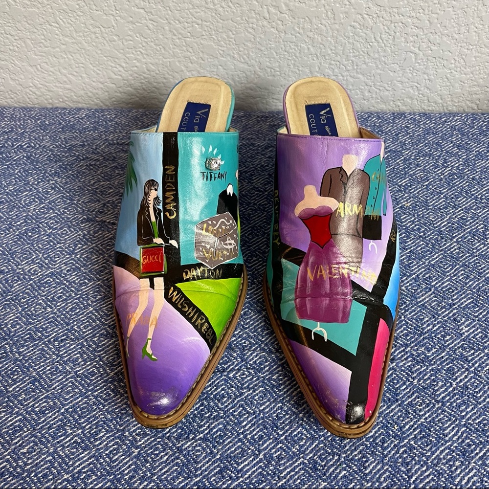 Via and Via Couture Hand Painted Mules from Neiman Marcus 8.5 M